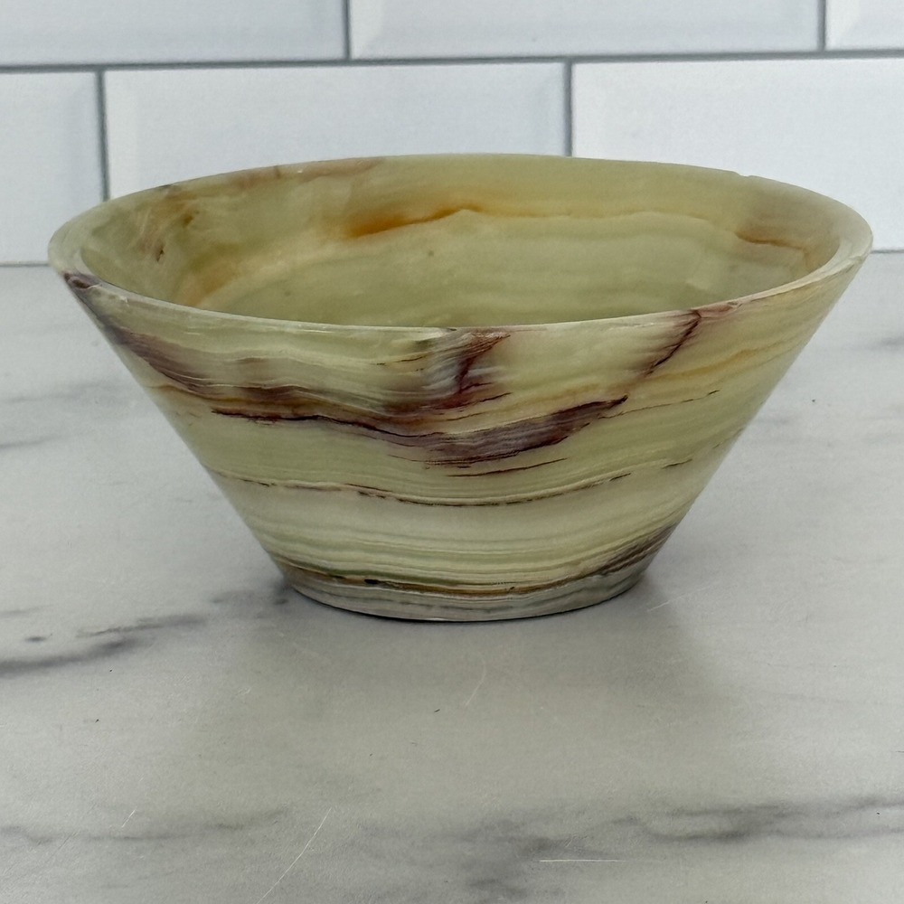 Sea Lion Caves Natural Onyx Trinket Bowl 5.5" x 2.25" Green Brown READ - Picture 7 of 8